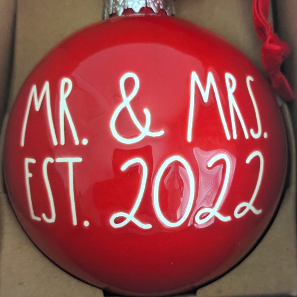 RAE DUNN 2022 Wedding Anniversary Keepsake Christmas Ornament Red Mr. & Mrs. NIB